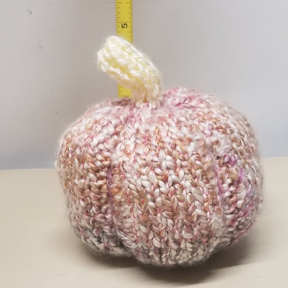 Handmade Knitted Fall Gourmet Ivory Mimosa Medium Pumpkin Décor - Picture 5 of 6